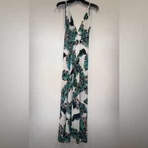 Veronica M Green Leaf Print Maxi Dress